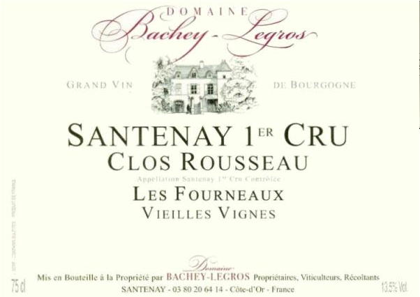 2020 Santenay 1er Cru Rouge, Clos Rousseau Les Fourneaux, Domaine Bachey-Legros
