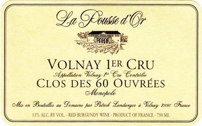 2016 Volnay 1er cru, Clos de 60 Ouvrées, Domaine de la Pousse d\'Or