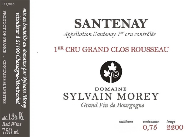 2019 Santenay 1er Cru Rouge, Grand Clos Rousseau, Domaine Sylvain Morey