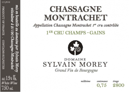 2021 Chassagne-Montrachet 1er Cru Blanc, Champs-Gains, Domaine Sylvain Morey